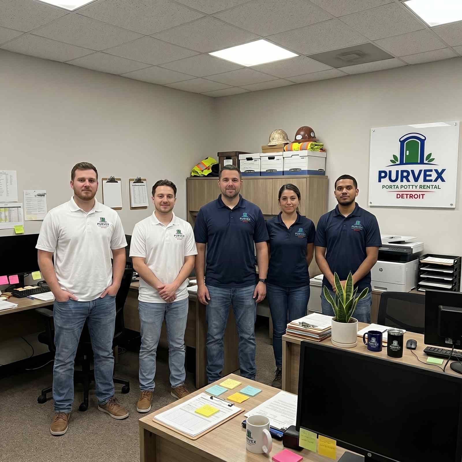 Purvex Porta Potty Rental Detroit team at the office